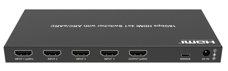 4x1 HDMI Switch, 18Gbps, 4K/60Hz, YUV 4:4:4, HDR, ARC