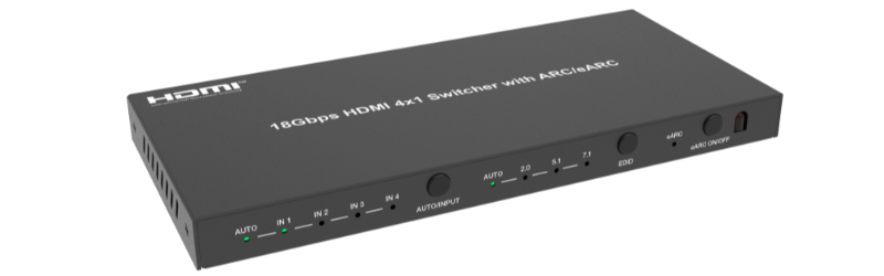 4x1 HDMI Switch, 18Gbps, 4K/60Hz, YUV 4:4:4, HDR, ARC